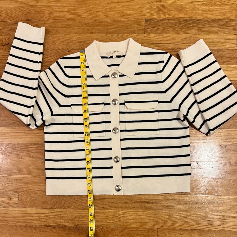 Sezane Betty cardigan in navy blue and ecru stripe - Picture 9 of 9